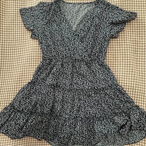 Green Floral v neck dress